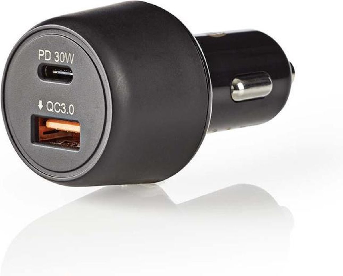 Nedis autolader met 1 USB-C PD en 1 USB-A Quick Charge 3.0 poort - 48W / zwart