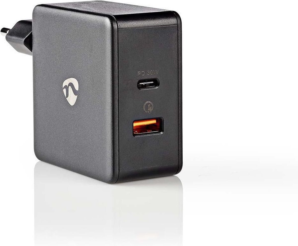 Nedis thuislader met 1 USB-C PD en 1 USB-A Quick Charge 3.0 poort - 48W / zwart