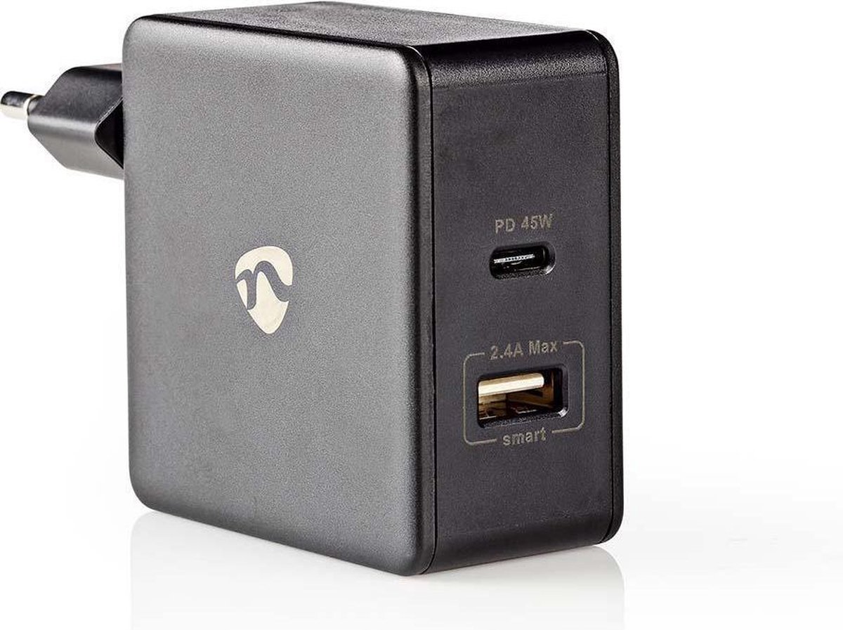 Nedis thuislader met 1 USB-C PD en 1 USB-A poort - 57W / zwart