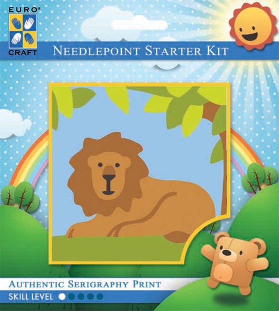 1025K - Eurocraft NEEDLEPOINT KIT 10x10cm Lazy Lion