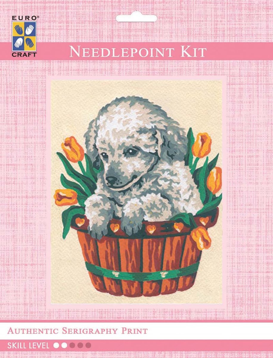 3136K - Eurocraft NEEDLEPOINT KIT 14x18cm Puppy in Tulips