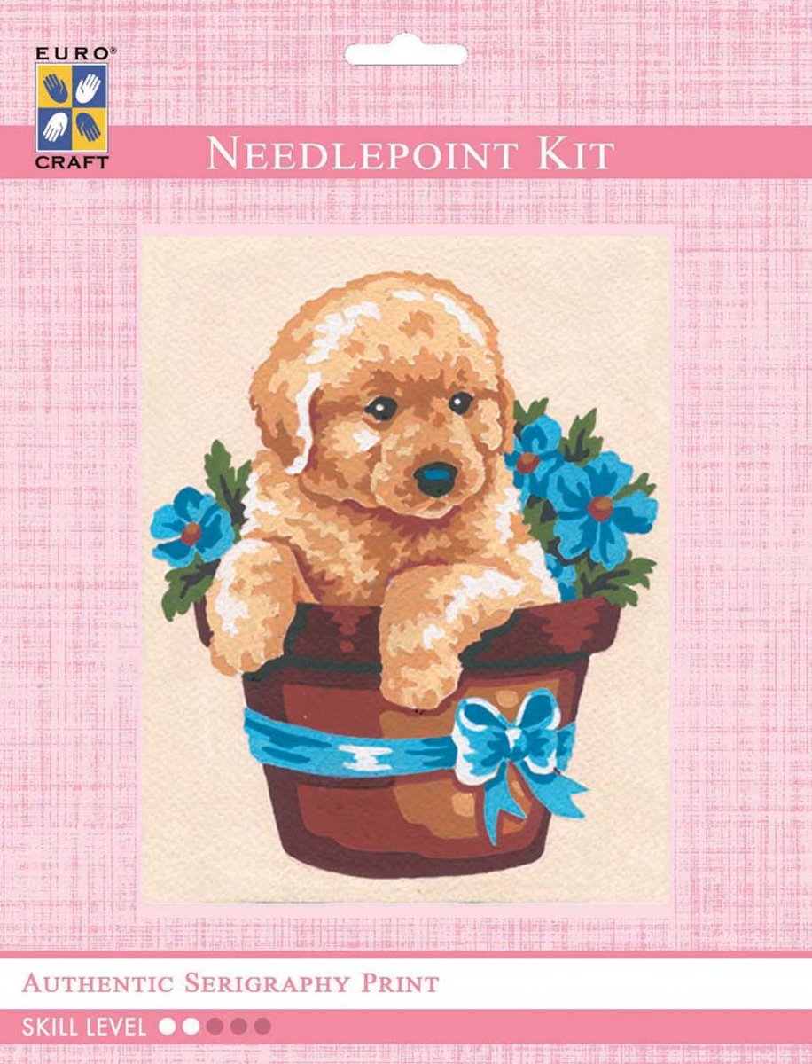 3140K - Eurocraft NEEDLEPOINT KIT 14x18cm Puppy in Flower Pot