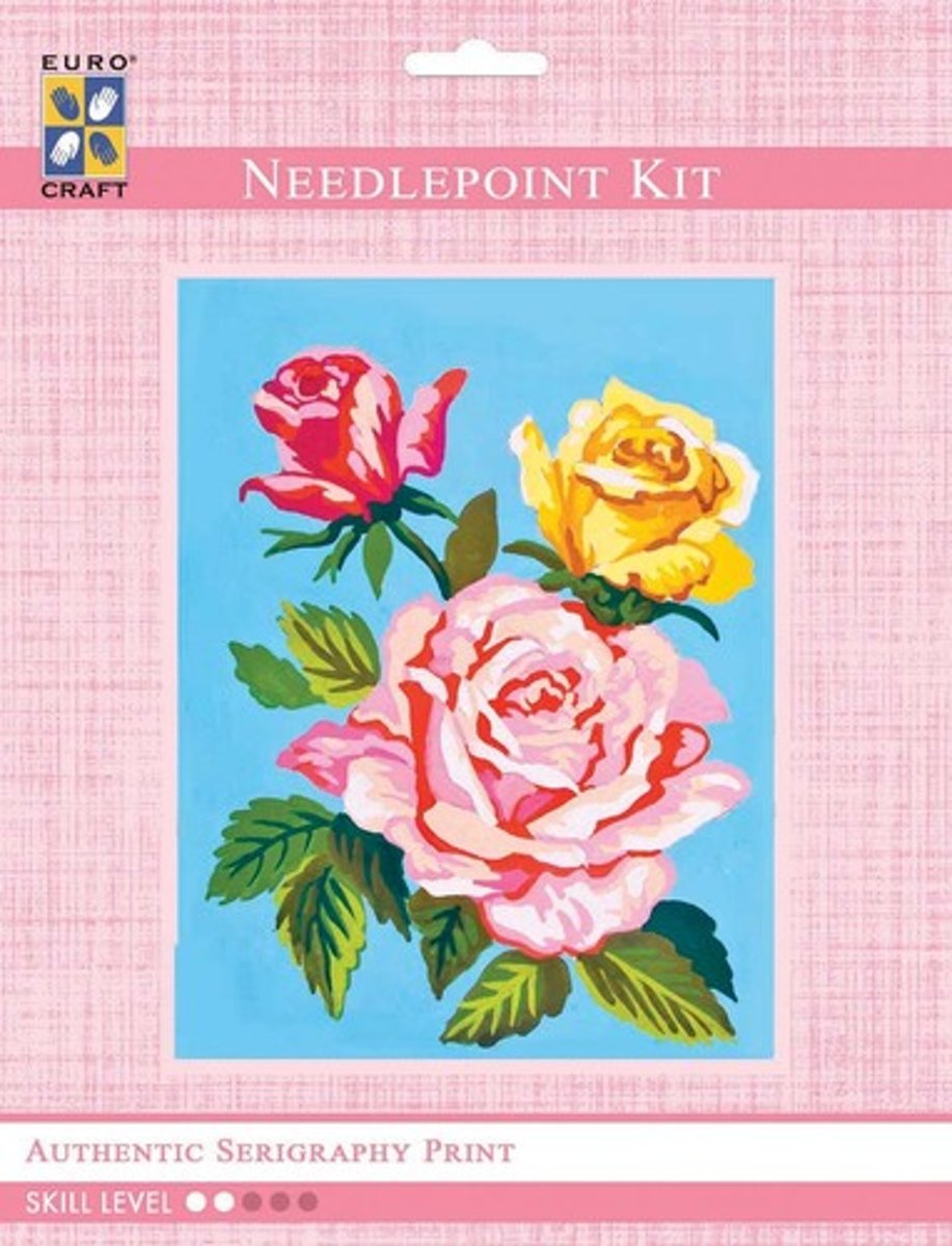 3293K - Eurocraft NEEDLEPOINT KIT 14x18cm Pink and Yellow Roses