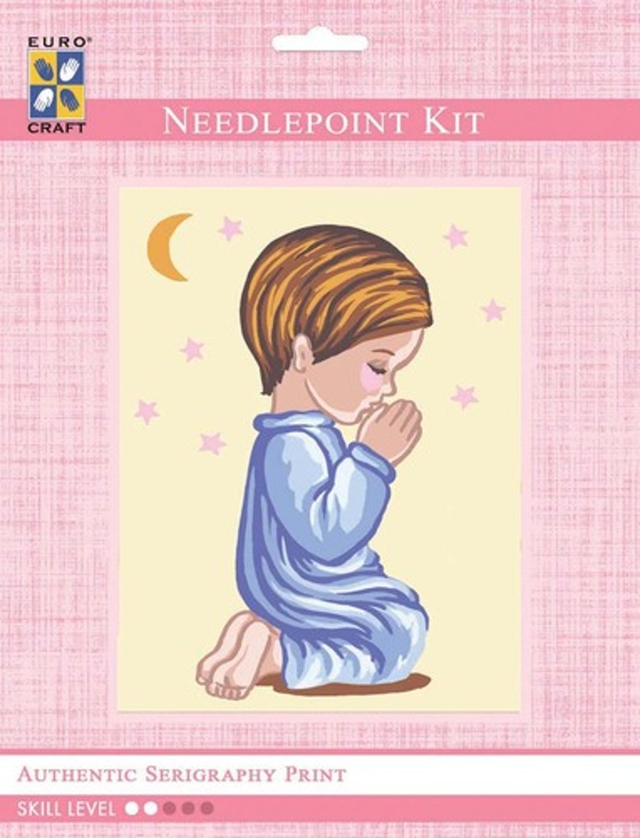 3304K - Eurocraft NEEDLEPOINT KIT 14x18cm Angel Boy Praying Silhouette with Moon & Stars