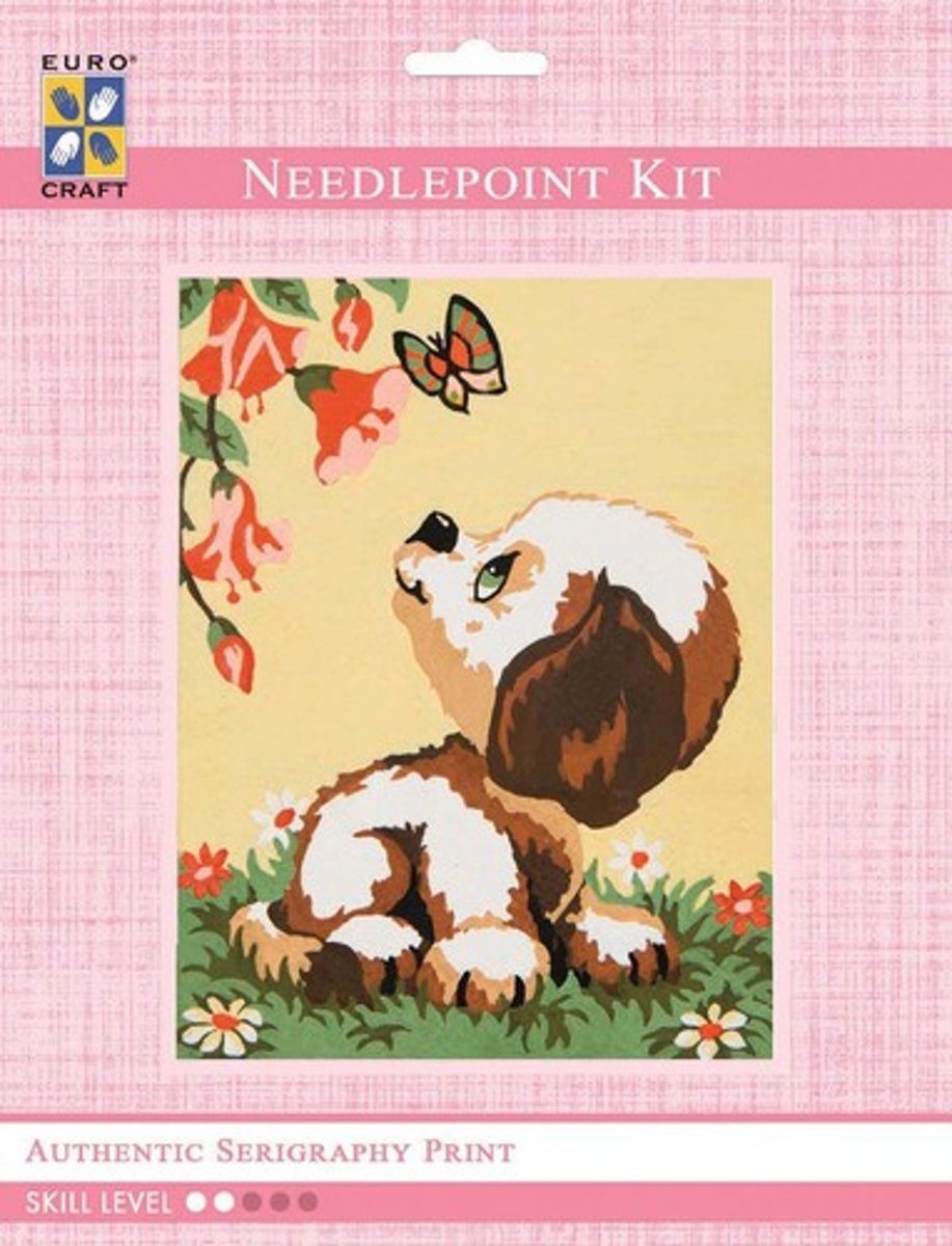 3313K - Eurocraft NEEDLEPOINT KIT 14x18cm Puppy & Butterfly