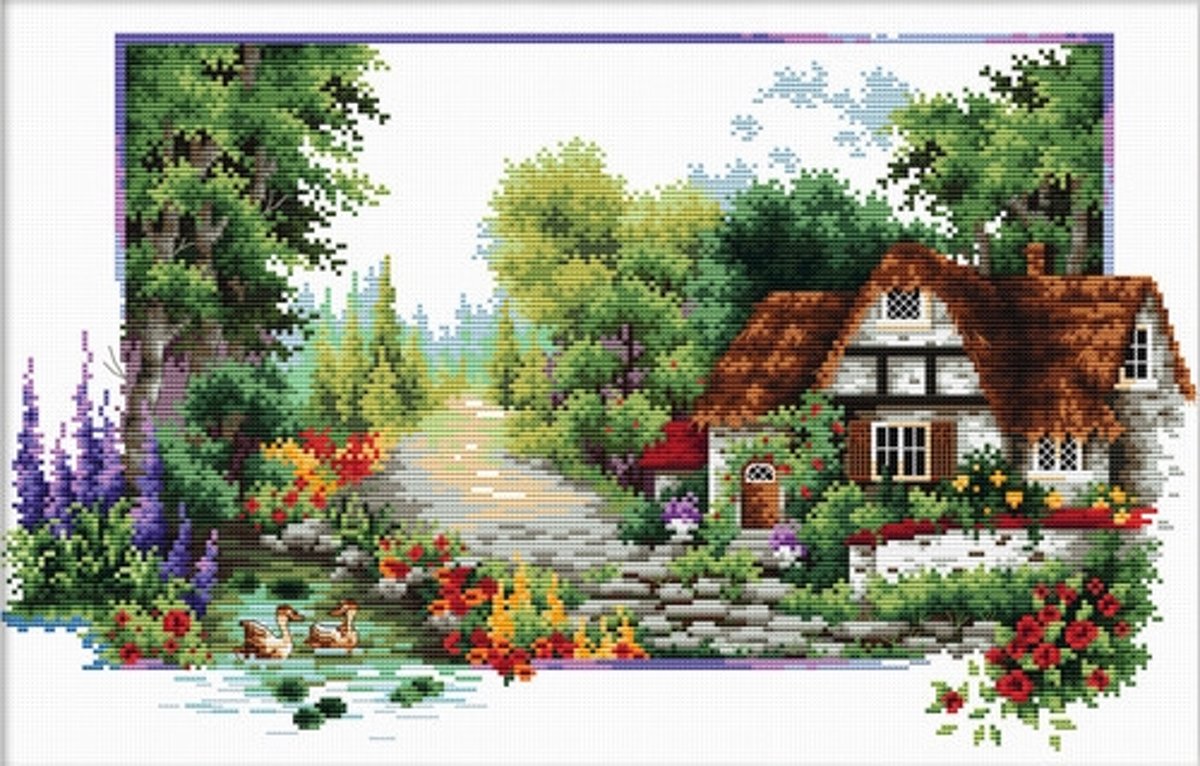 440.042 No-Count Cross Stitch Kits English Cottage Stream 40x24cm