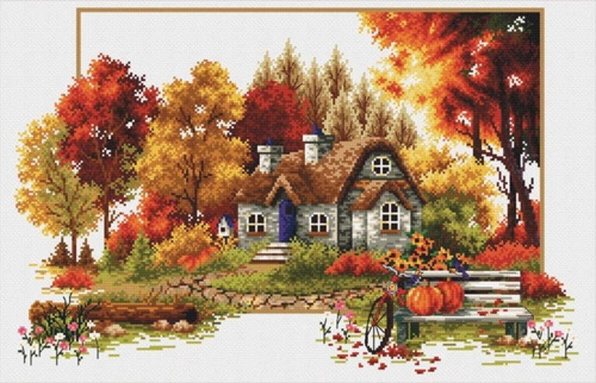 640.047 No-Count Cross Stitch Kits Autumn Cottage 48x31cm