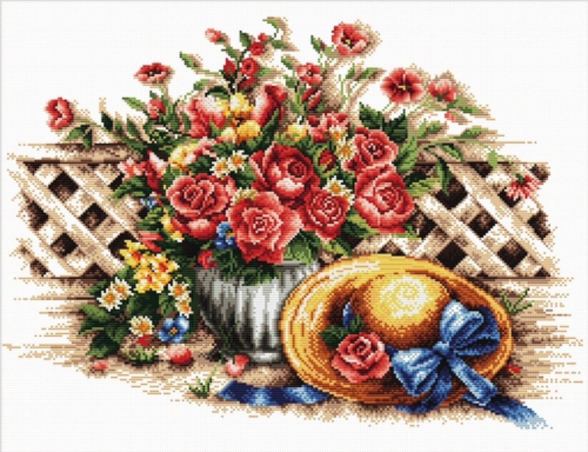 640.049 No-Count Cross Stitch Kits Roses & Sunhat 46x32cm