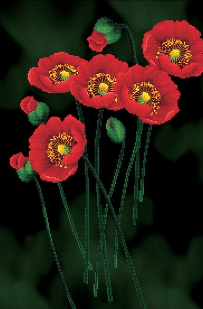 650.011 No-Count Cross Stitch Kits Red Poppies on black 41x62cm