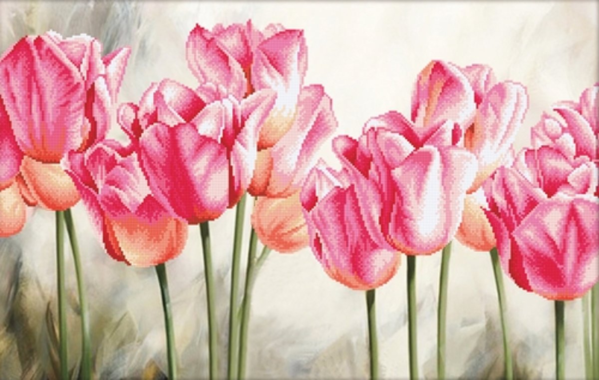 650.021 No-Count Cross Stitch Kits Pink Tulips 67x42cm