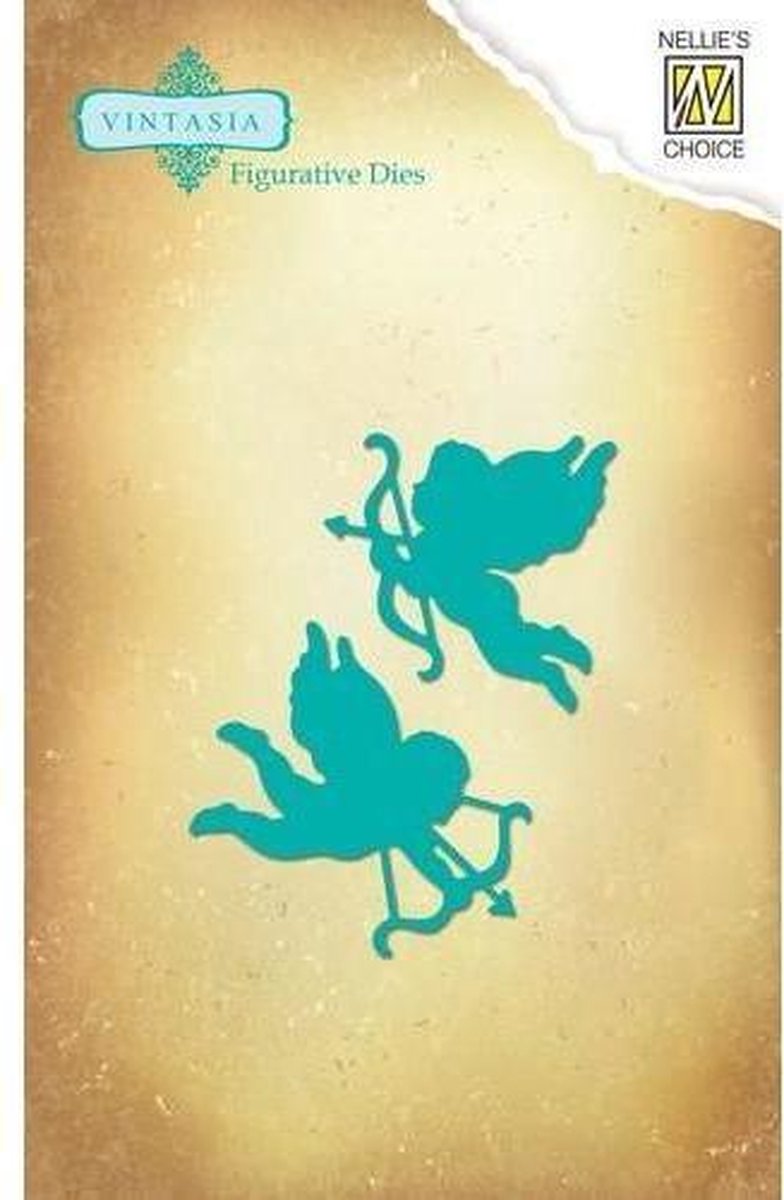 VIND007 Snijmal   Cupido - Vintasia - 2 vintage engelen met pijl en boog - liefde engel