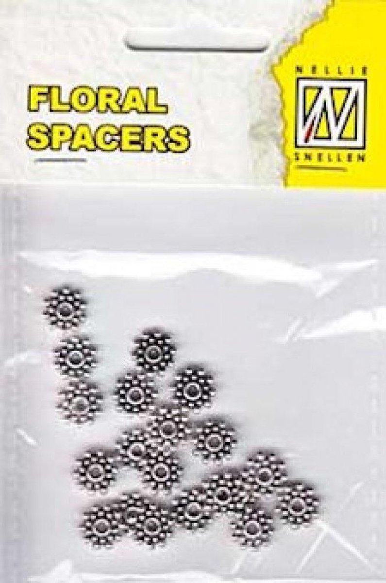 FLP-SP002 Floral Spacers Nellie Snellen - zilveren kraal bloem 8 mm - 20 stuks kraaltjes zilver