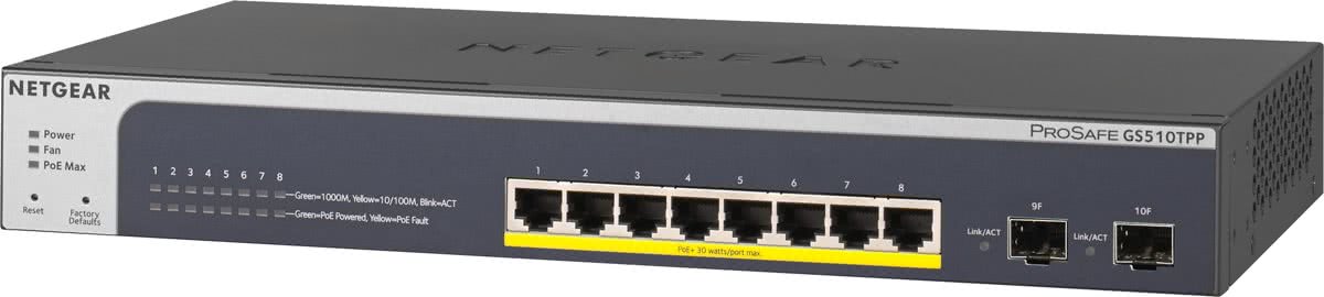 Netgear GS510TPP Managed L2/L3/L4 Gigabit Ethernet (10/100/1000) Power over Ethernet (PoE) Zwart