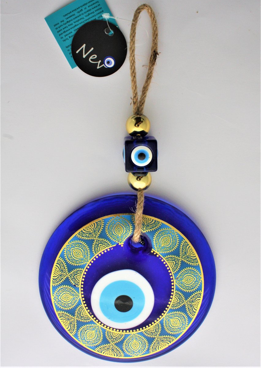 Cozi Studio   Blue Glass Evil Eye Wall Decoration L13xW13xH1 cm - Boze Oog Muurdecoratie Woonkamer - Nazar Boncugu - Geluk Bescherming - Turkish Eye, Hanging Ornament