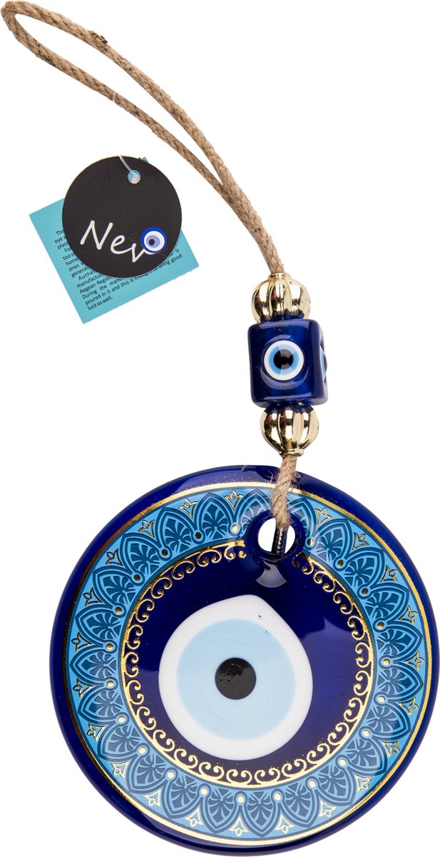 Cozi Studio   Palm Tree Glass Evil Eye Wall Decoration L31xW13xH1 cm - Boze Oog Muurdecoratie Woonkamer - Nazar Boncugu - Geluk Bescherming - Handcrafted Turkish Eye, Hanging Ornament