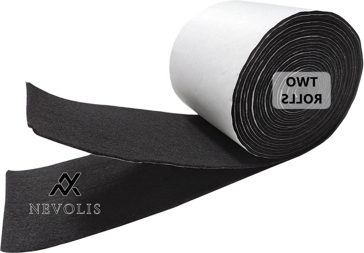   Black Felt Chair Caps 10 cm x 2.5 m - 1.4 mm Thick - 2 Rolls Felt Tape for Furniture - Box Liner Cups Matt Picture Frame - Self-Adhesive .