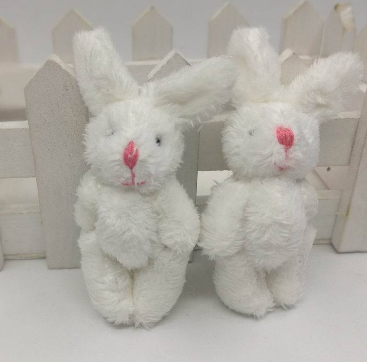 Konijntjes - Mini bunnys - 2stuks - Pluche konijnen - Pasen - 6CM - Bunnies - Wit - Kleine konijnen knuffels