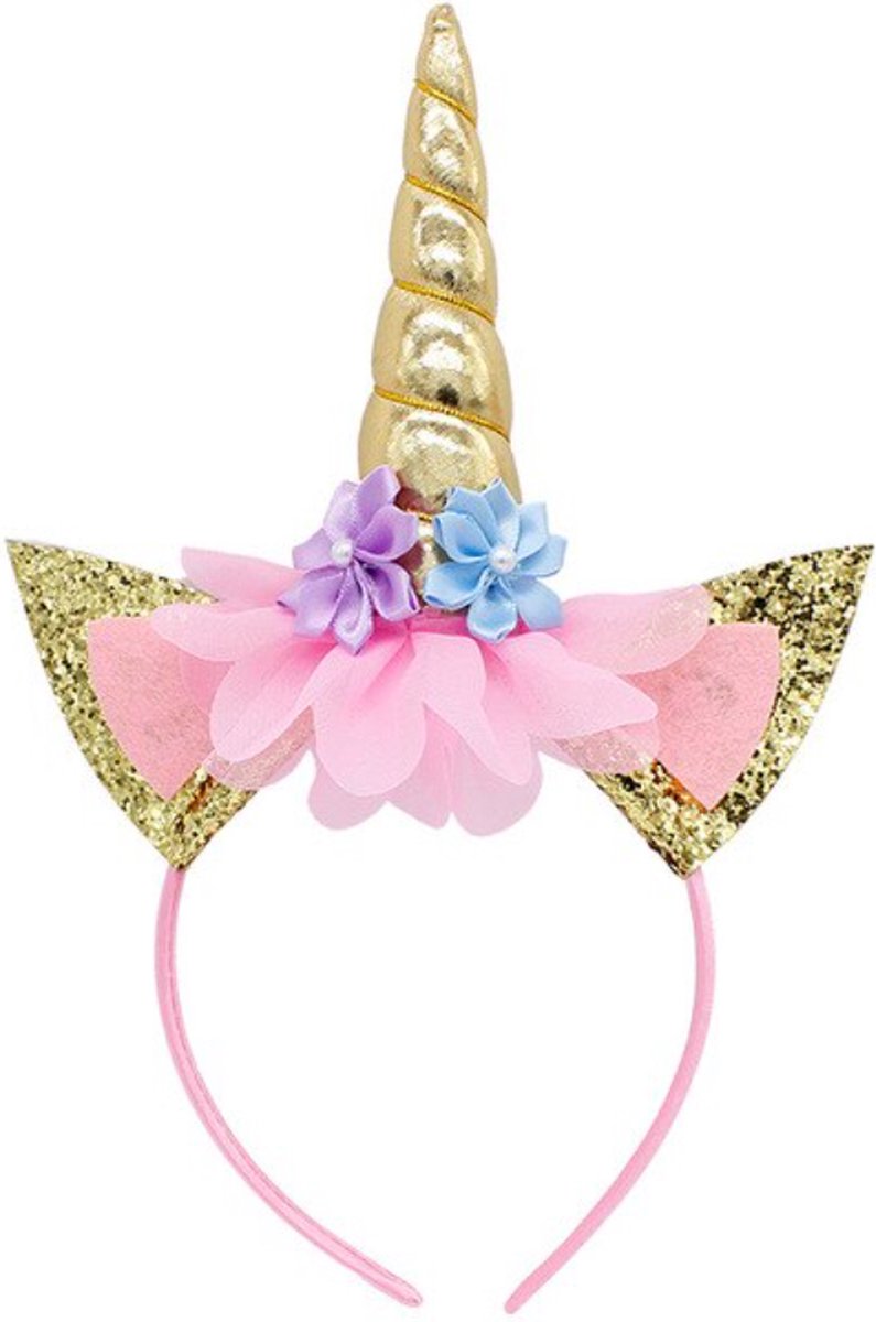   - Schattige Eenhoorn Diadeem - Goud - Leuke Hoofdband - Kroontje - Bloemetjes