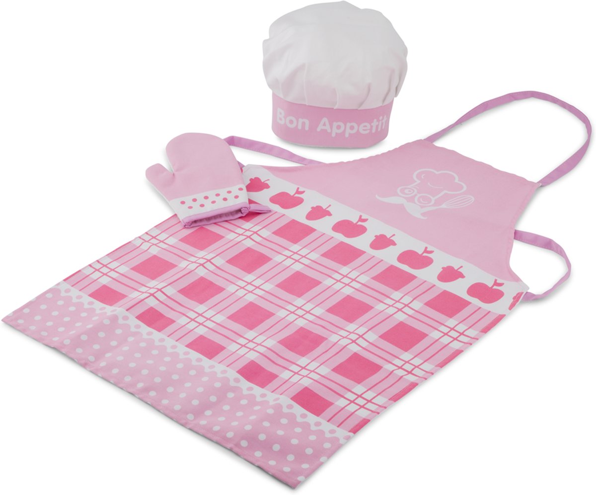 New Classic Toys - Keuken Schort - Roze - Inclusief Ovenwant en Kookmuts