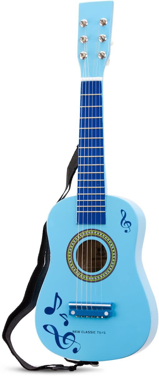 New Classic Toys - Speelgoed Gitaar met Draagriem - Blauw met Muziektekens