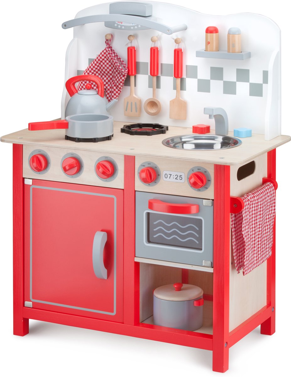 New Classic Toys - Speelkeuken - Bon Appetit - DeLuxe - Rood - Aanrechthoogte is 46 centimeter