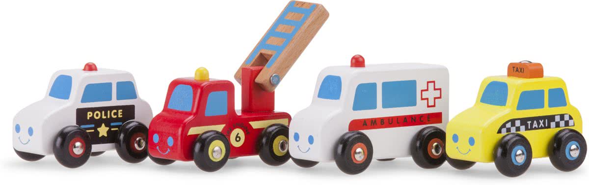 New Classic Toys - Voertuigenset - 4 Autos - Politieauto - Brandweerauto - Ambulance - Taxi