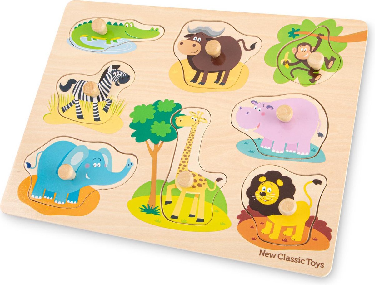 New Classic Toys Houten Legpuzzel Safari Dieren - 8 puzzelstukjes - FSC® 100%-gecertificeerd hout