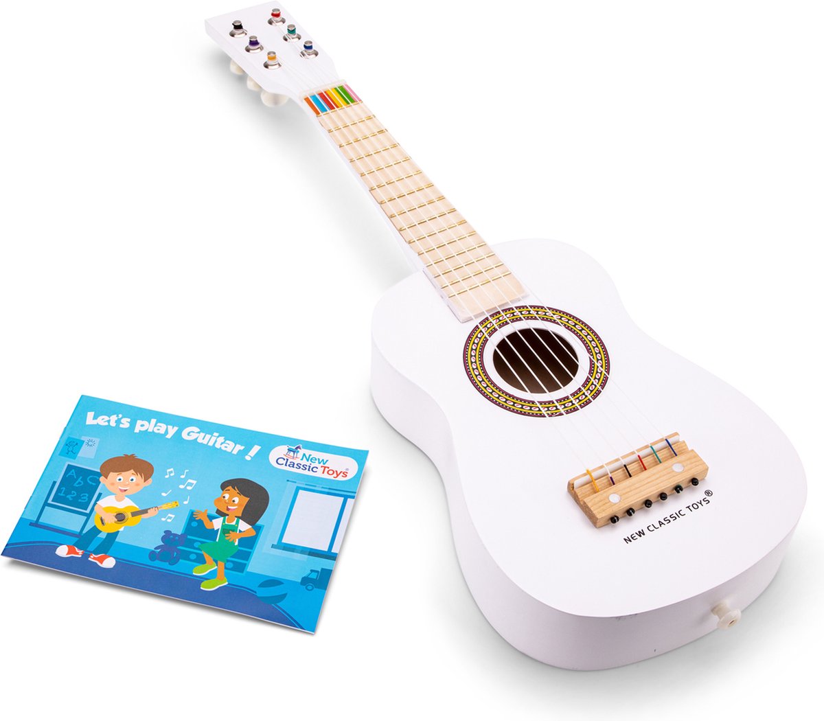 New Classic Toys Houten Speelgoed Gitaar met Muziekboekje - Inclusief Draagriem