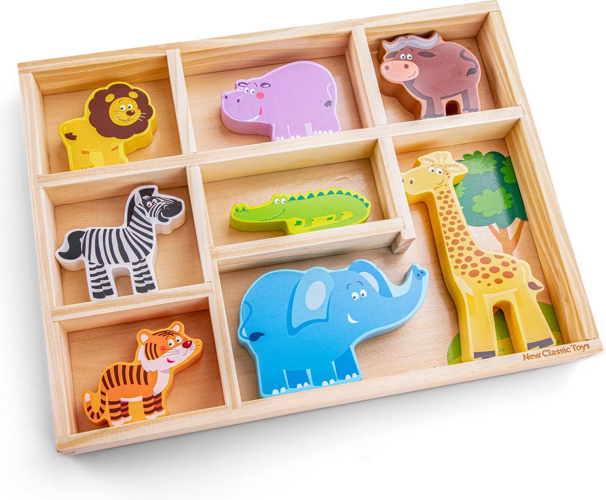 New Classic Toys Safari Dieren in Houten Box