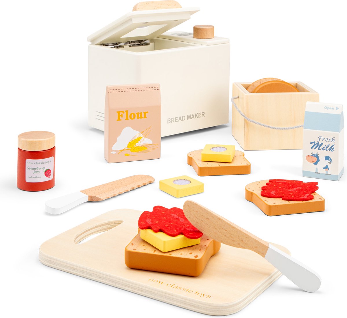  ® Houten Speelgoed Broodbakmachine - 17-delige Speelset inclusief Snijplank, Brood, Beleg & Accessoires - Bakspeelgoed voor Kinderen - FSC - Rollenspel Keukenspeelgoed - Vanaf 3 Jaar