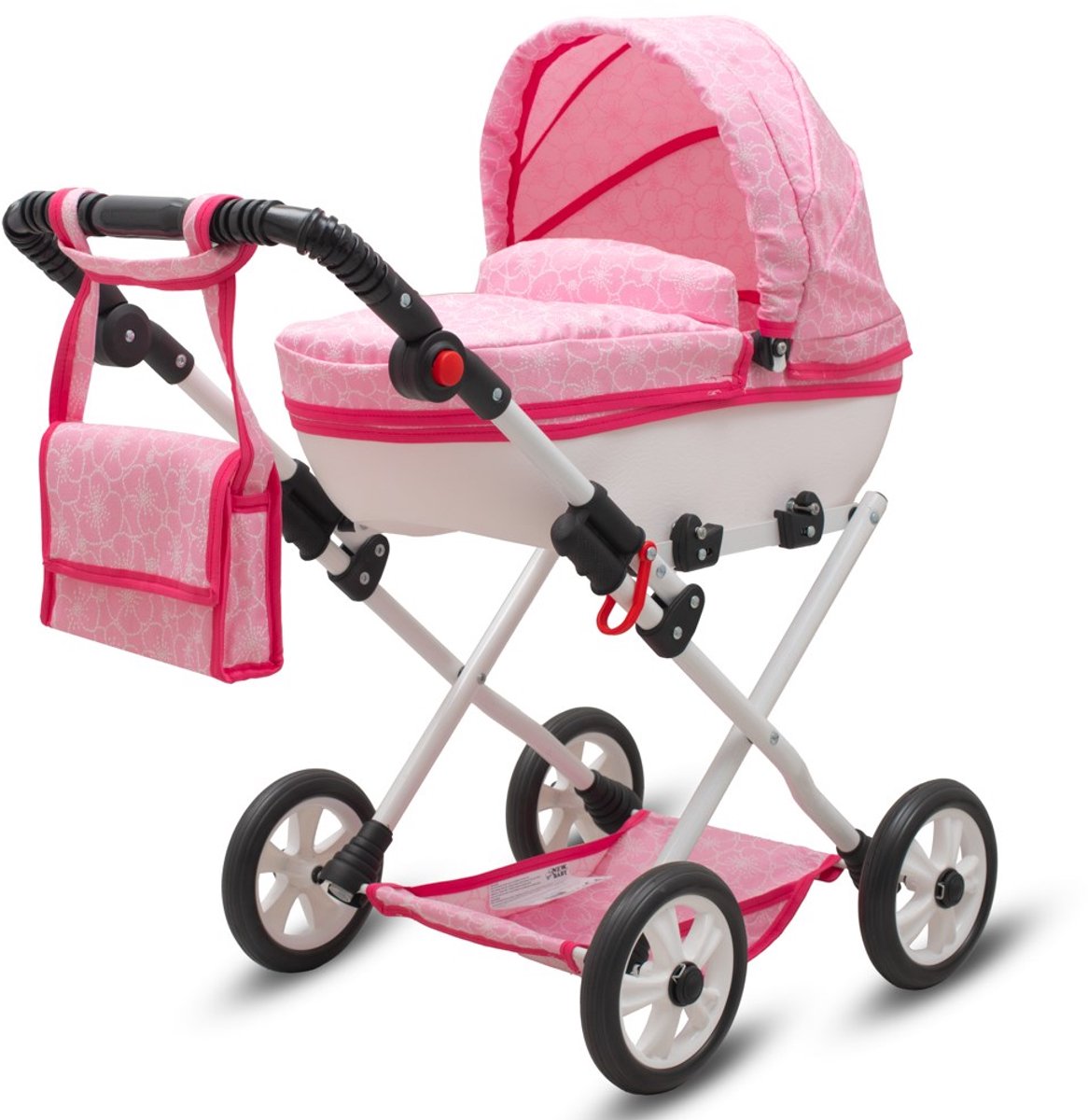 New Baby -   - COMFORT Roze - Luxe Wiegwagen - Verstelbare Handgreep - Accessoires Inclusief - Poppen Moederschap - Rollenspel - Speelgoed
