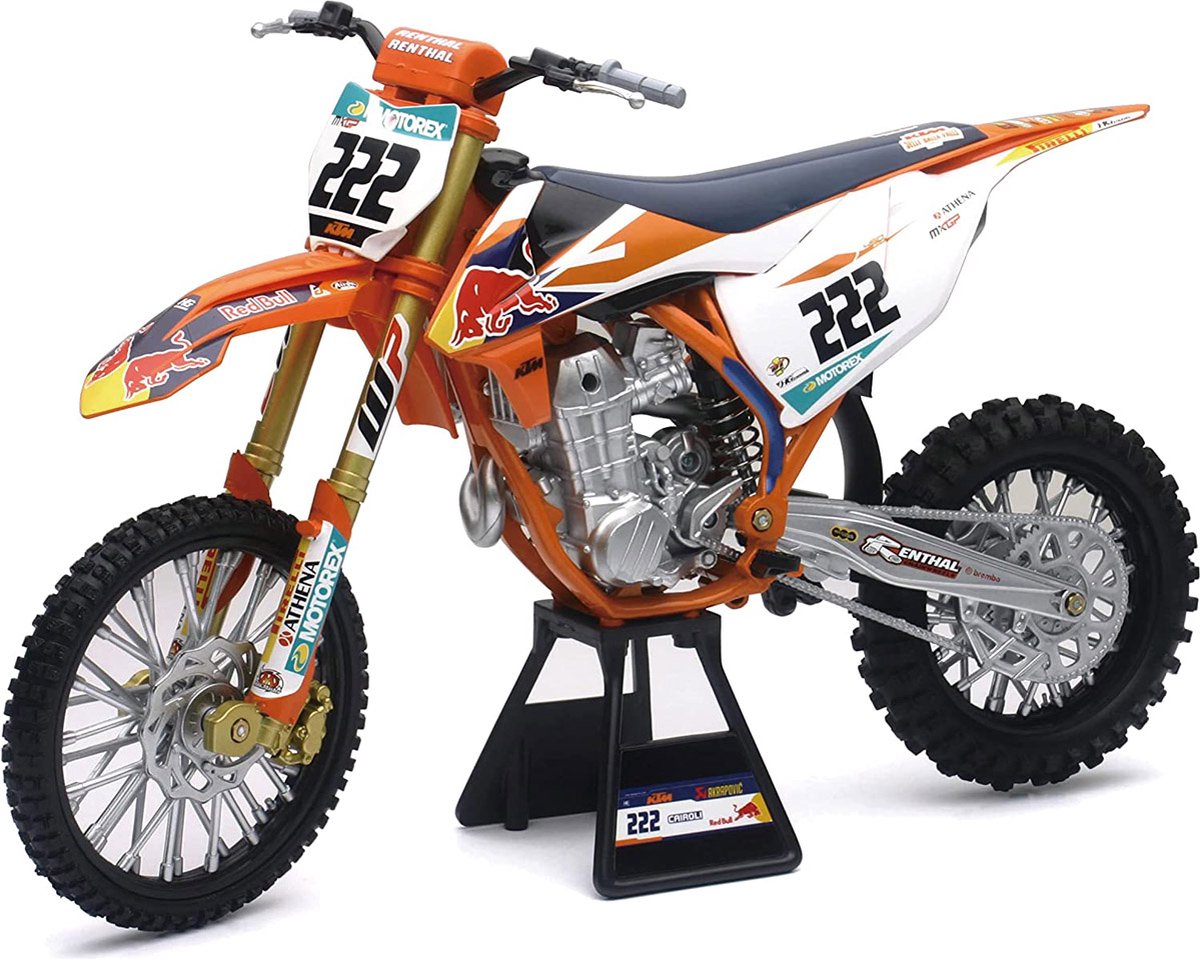 NewRay - Tony Cairoli Red Bull KTM SXF450 Mini Crossmotor - 1/6 Schaalmodel - Met Stickers - 49673