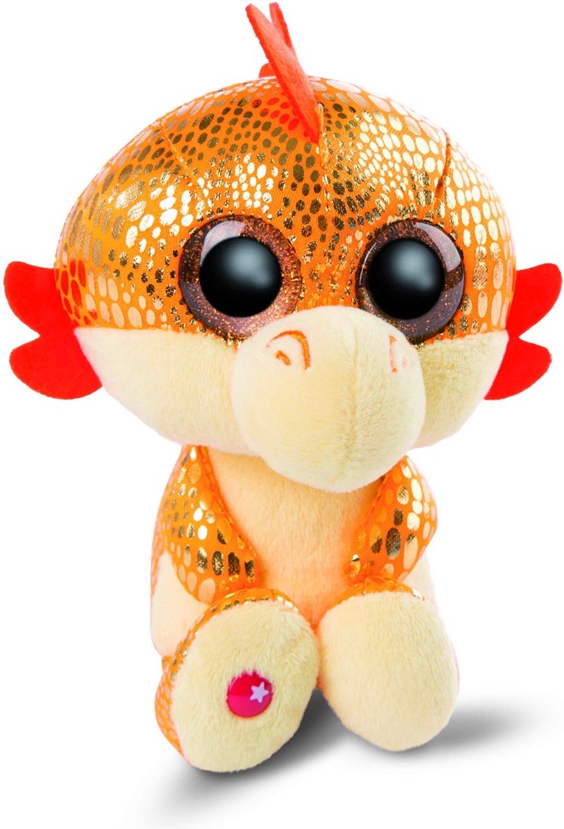 Nici pluche knuffel - draak Yo-Yo - oranje - 15 cm