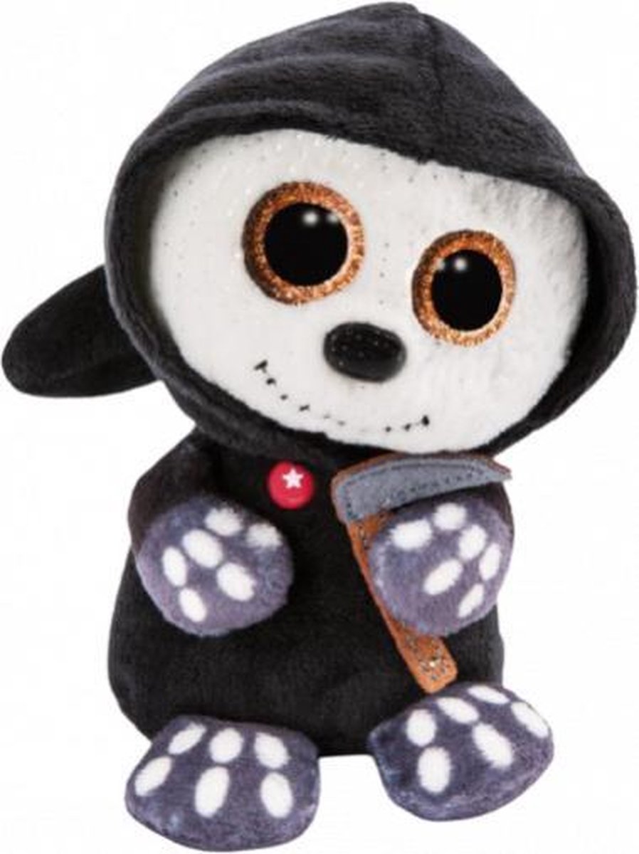 griezelknuffel Glubschis Sanito junior 15 cm zwart/wit