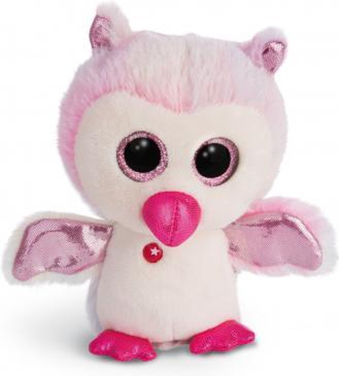 knuffel Glubschis uil junior 15 cm pluche wit/roze