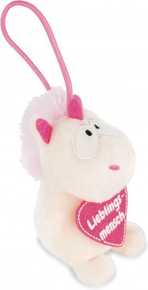 knuffel Unicorn Theodor junior pluche 8 cm roze/wit