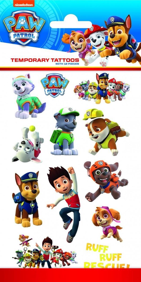 Nickelodeon Kindertattoos Paw Patrol Junior Papier 12 Stuks