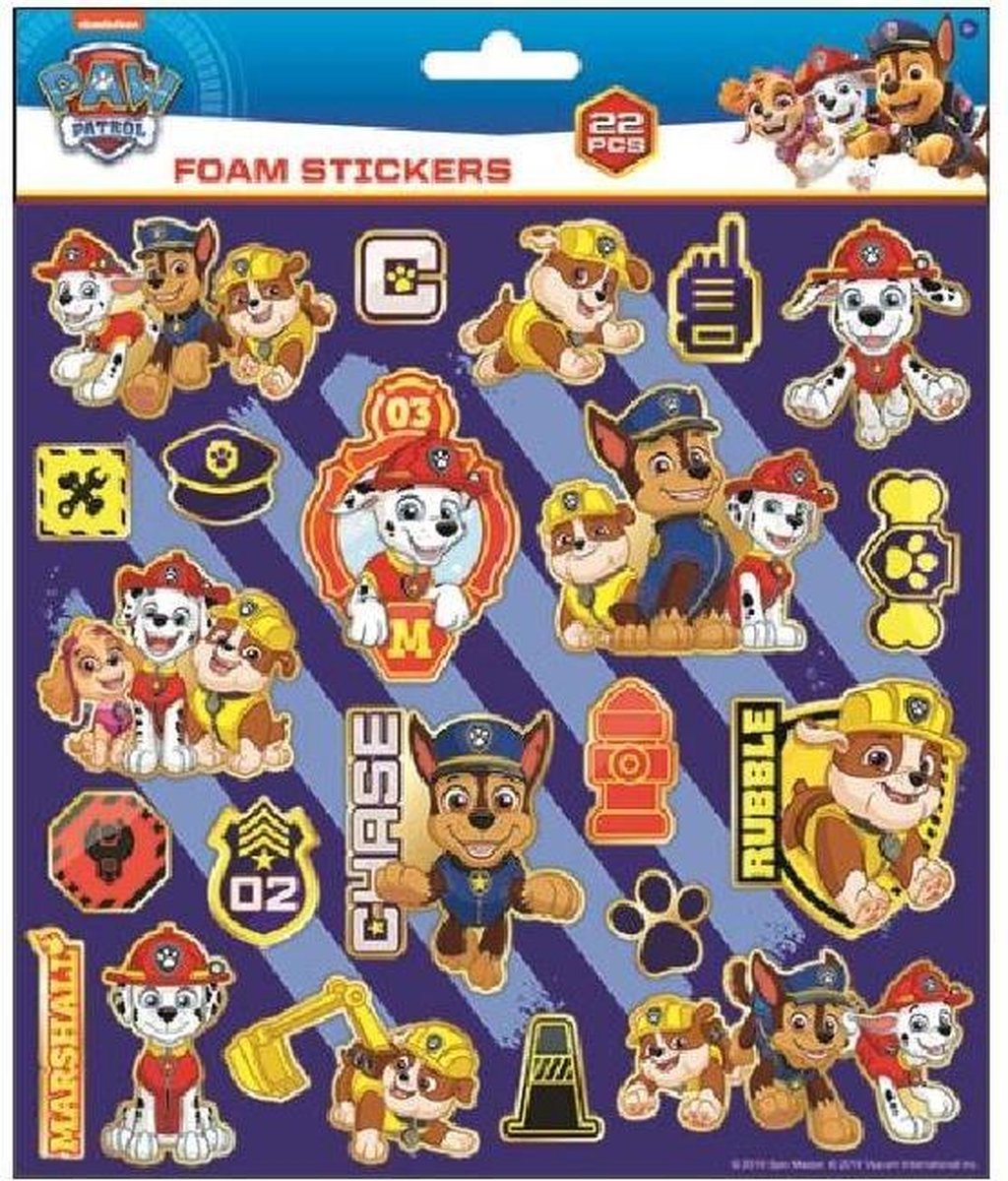 Nickelodeon Stickervel Paw Patrol 24 X 20 Cm Foam Blauw 22 Stuks