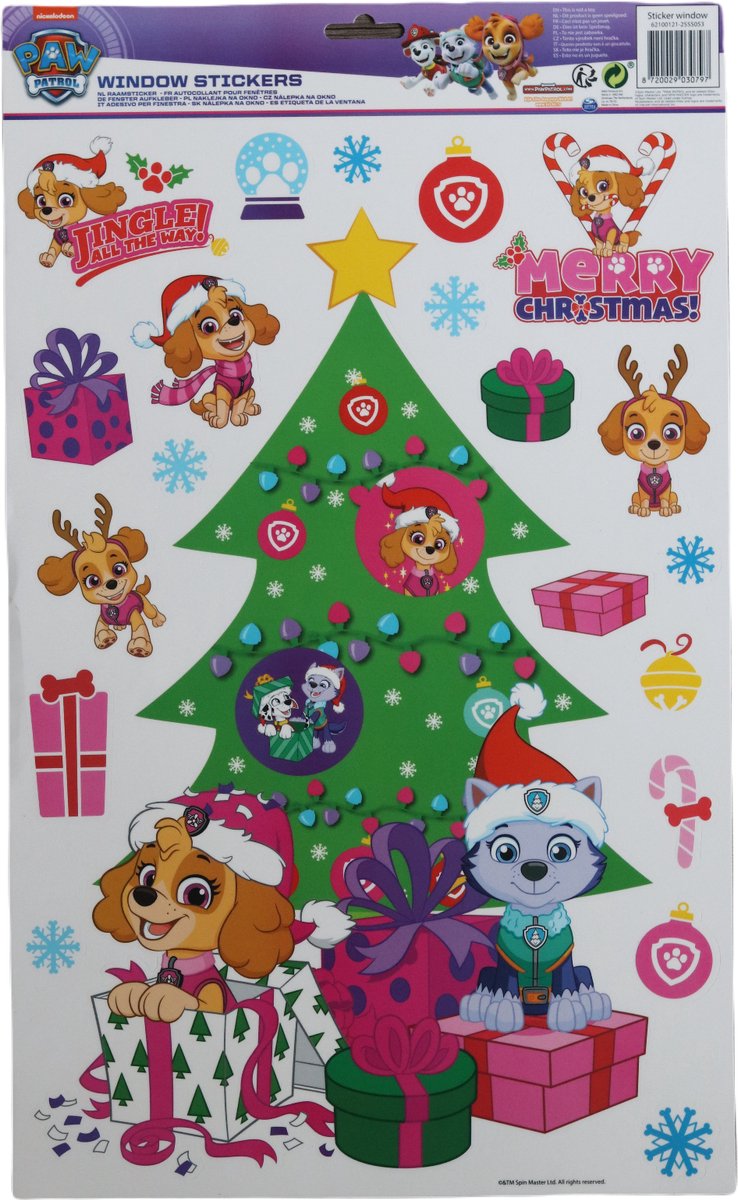 Paw Patrol Raamsticker - Window Stickers - Nickelodeon - Kerstmis - Kerst - Kindersticker - Raamdecoratie - Kerstversiering - Kerststicker - Kinderkamer - Cadeautjes - Christmas - Herbruikbaar - Makkelijk - Meisjes - Sky - Marshall - Everest - Folie