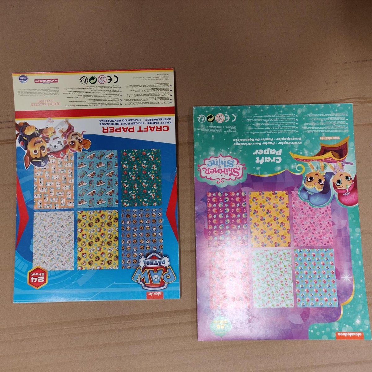 Set 2x Craft Papier Knutsel Hobby Shimmer Shine en Paw Patrol Kraft