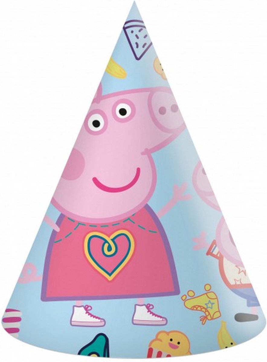 feesthoedjes Peppa Pig karton blauw/roze 6 stuks