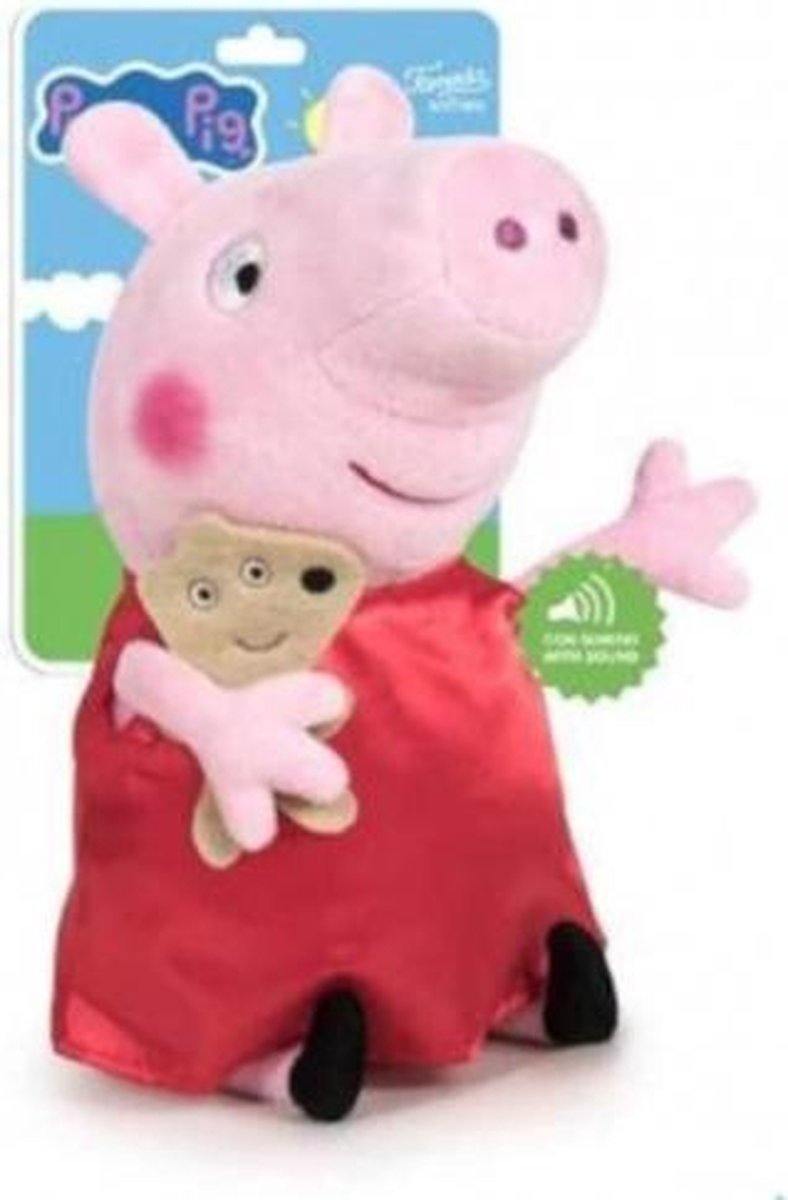 knuffel met geluid Peppa Pig 27 cm pluche rood