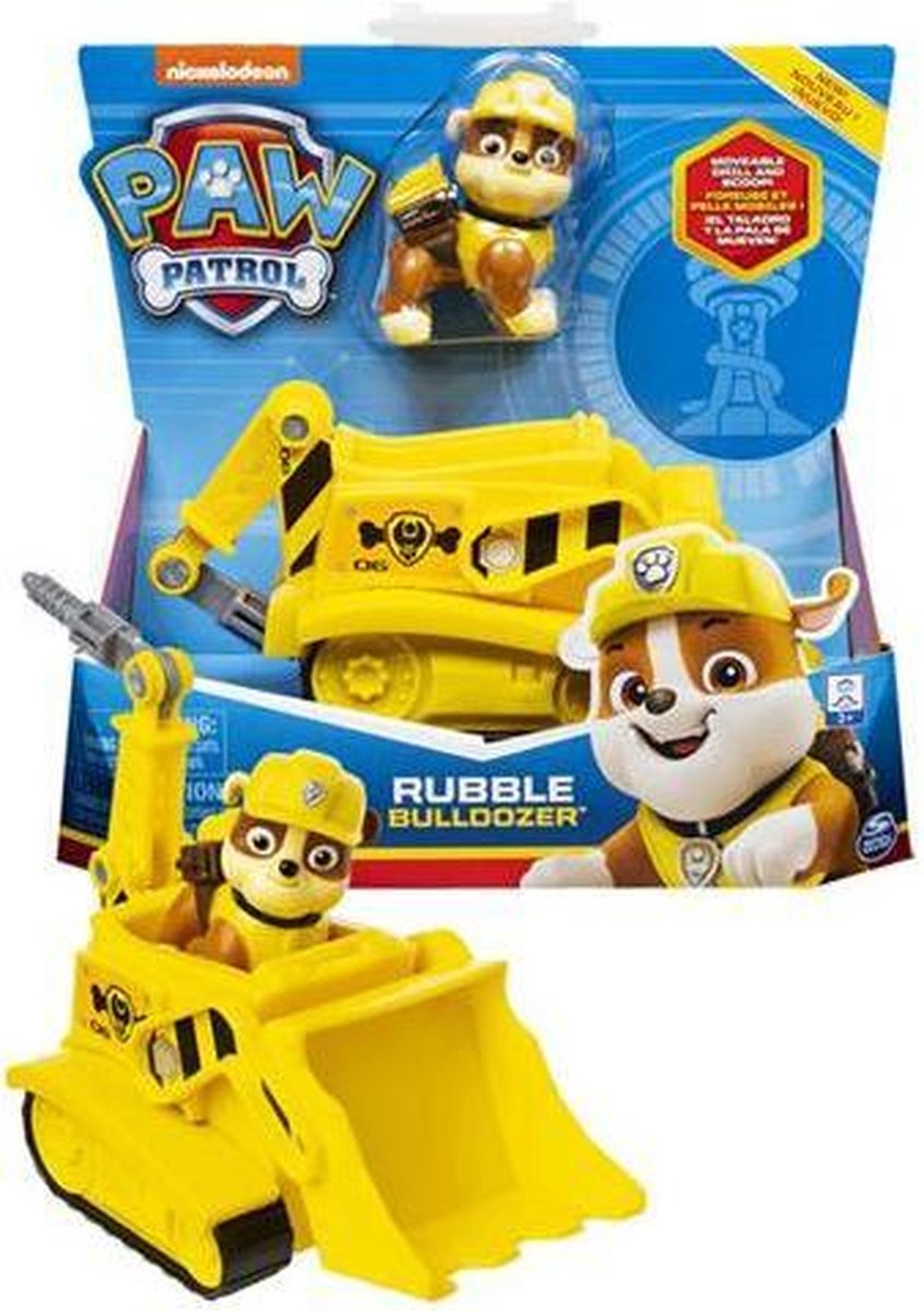 speelfiguur Rubble Paw Patrol 12 cm geel 2-delig