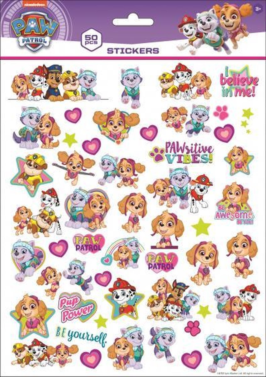 stickers Paw Patrol 25 x 21 cm paars 50 stuks