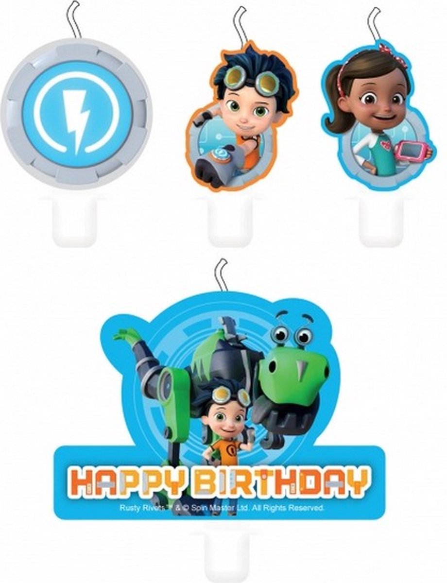 verjaardagskaarsjes Rusty Rivets 6 cm 4 stuks