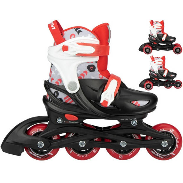 Nijdam 3-in-1 Inline Skates Verstelbaar - Street Shift - Zwart / Rood - Maat 25-28