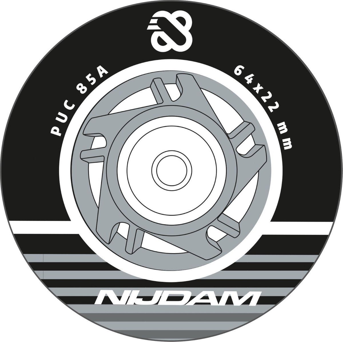 Nijdam Inline skate wielen - 64x22 mm - 85A - 4st - Zwart/Zilver/Wit