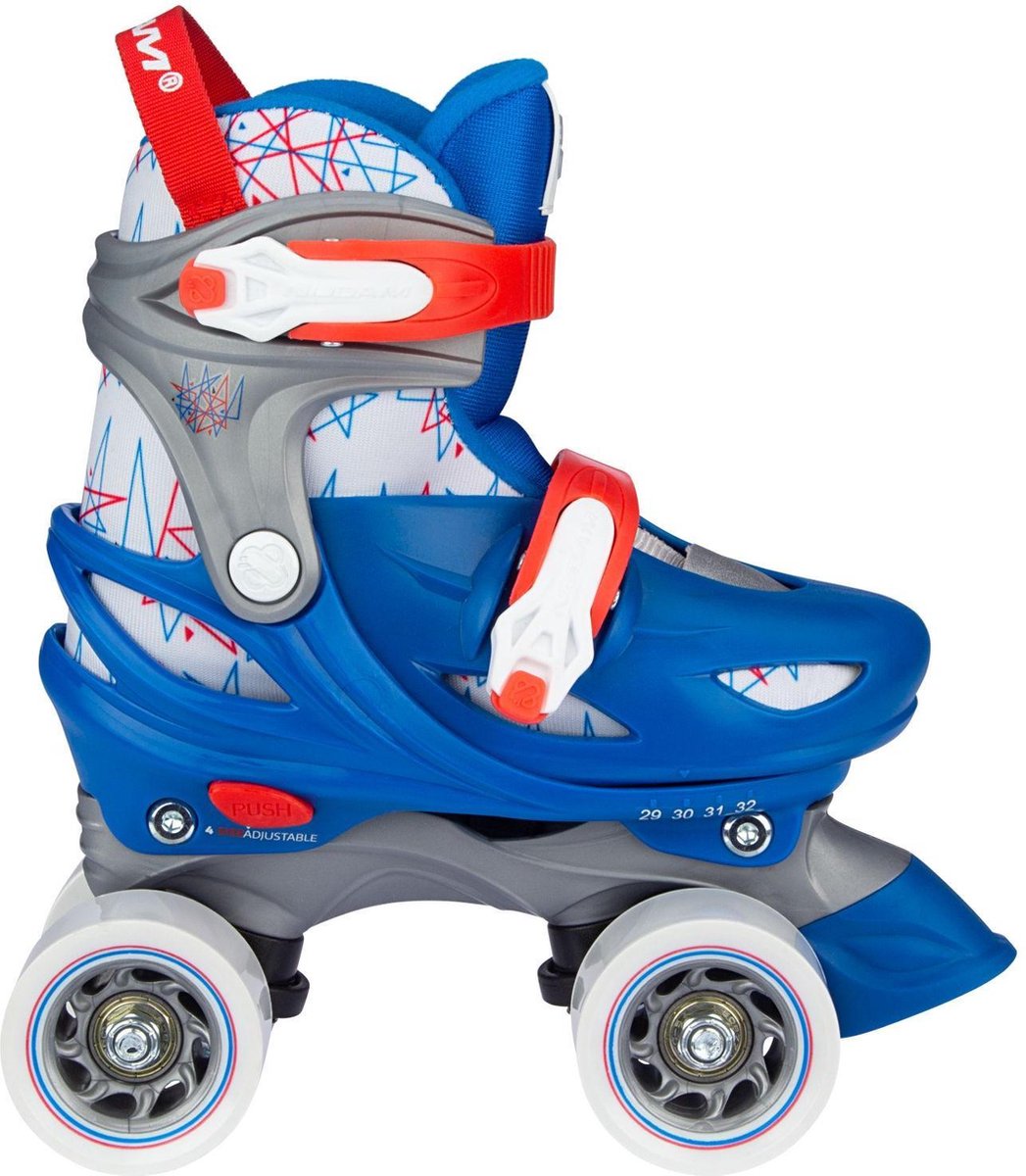 Nijdam Rolschaatsen Verstelbaar - Geo Metricker - Blauw/Rood/Wit/Zilvergrijs - 33-36