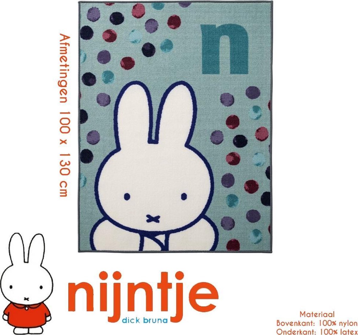 Nijntje Kinder Tapijt 100 x 130 cm - Turquoise