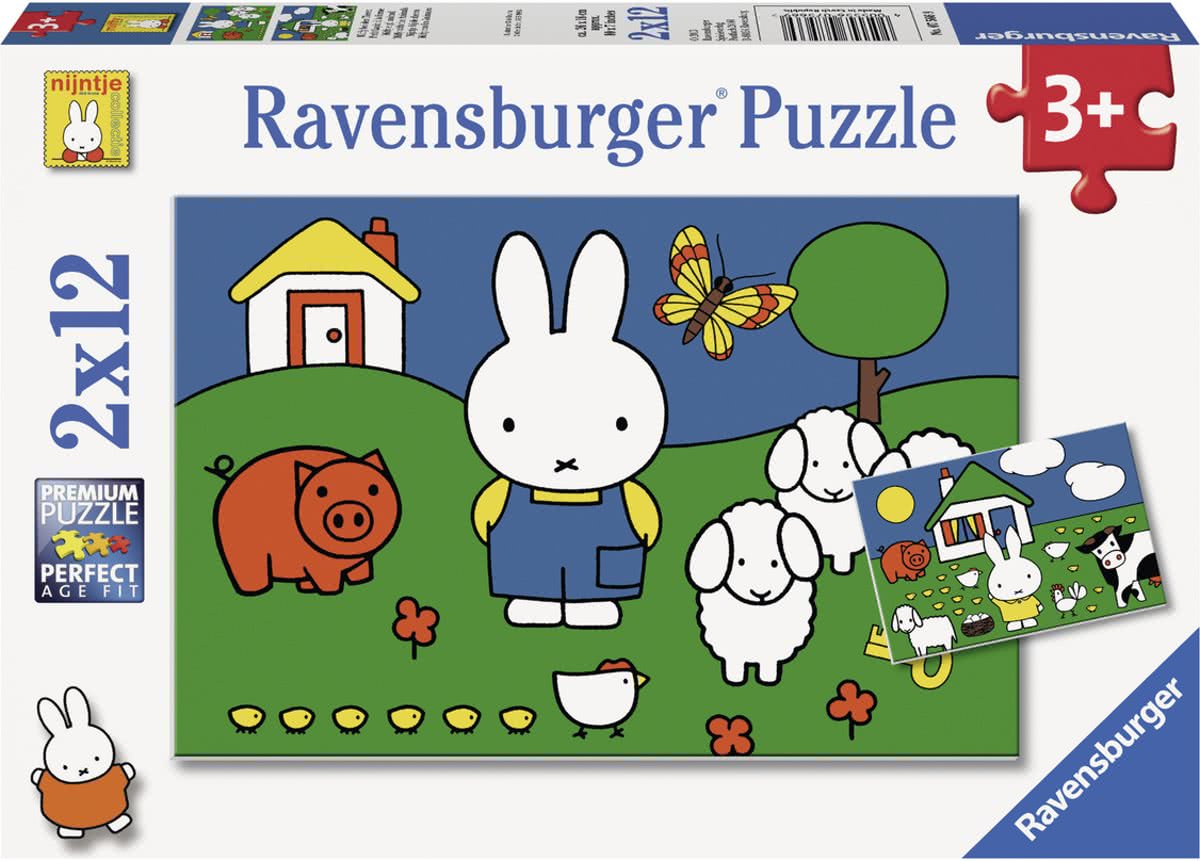 Ravensburger nijntje bij de dieren- Twee puzzels van 12 stukjes - kinderpuzzel